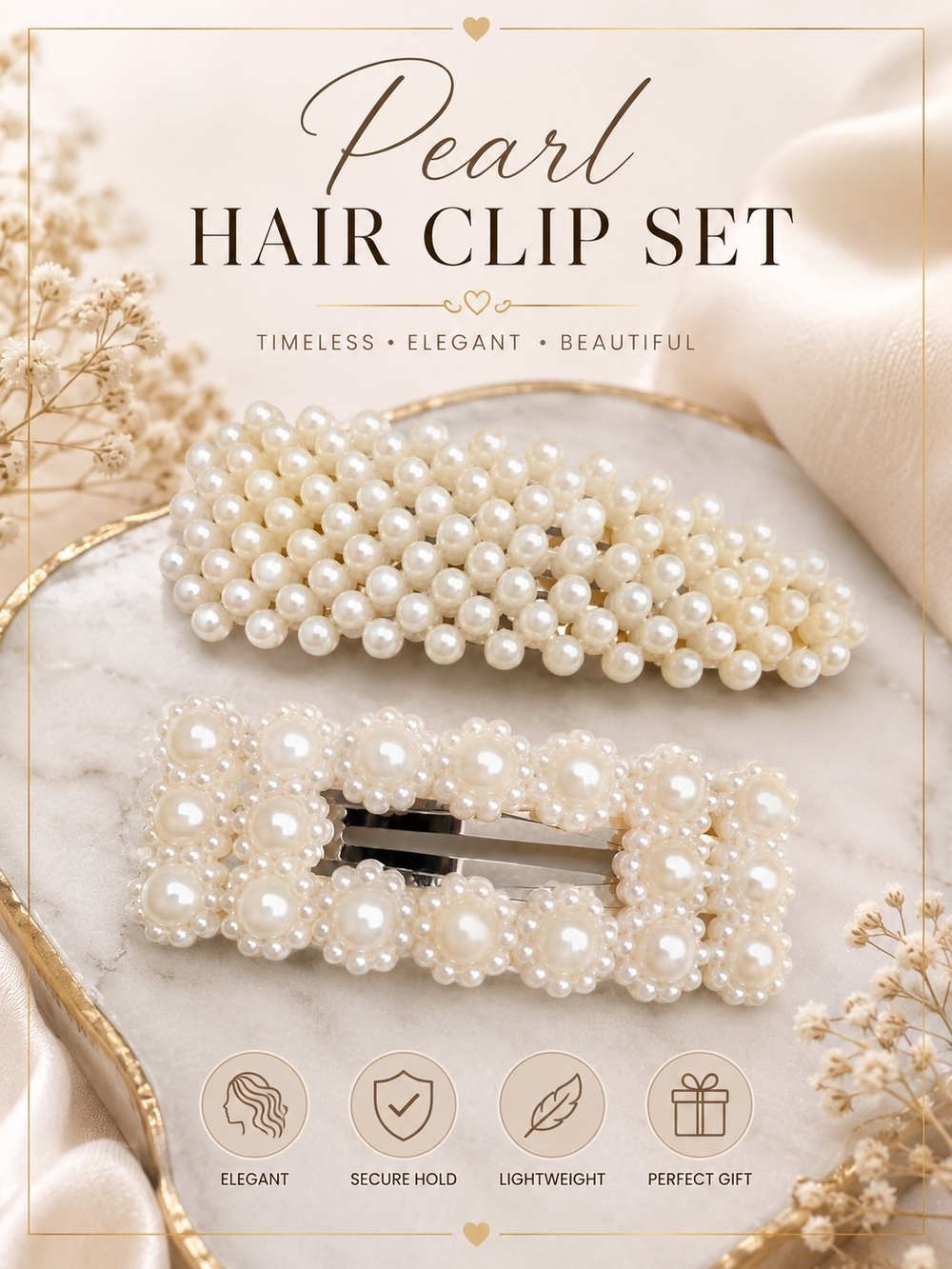 Pearl Hair Clip Set Cream